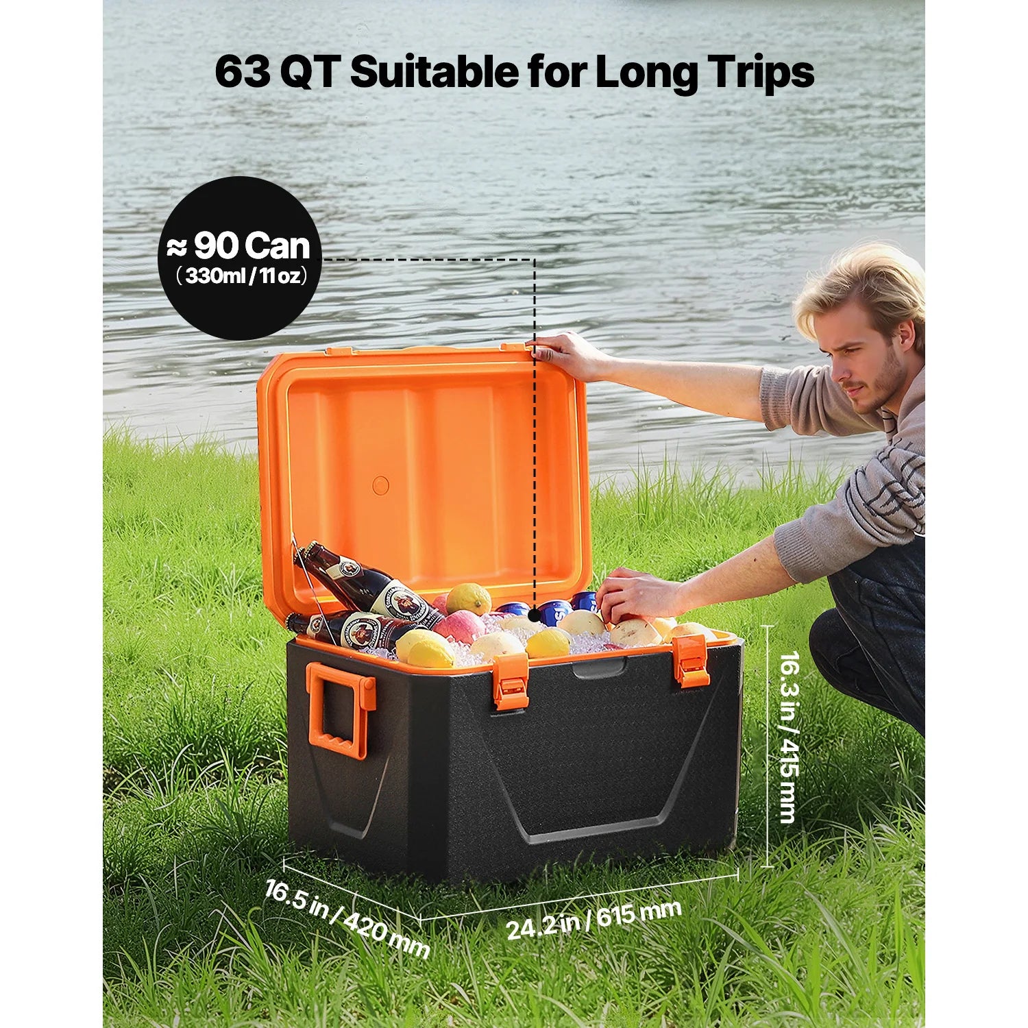 63QT Portable Hard Cooler with Ice Retention for Camping & Travel