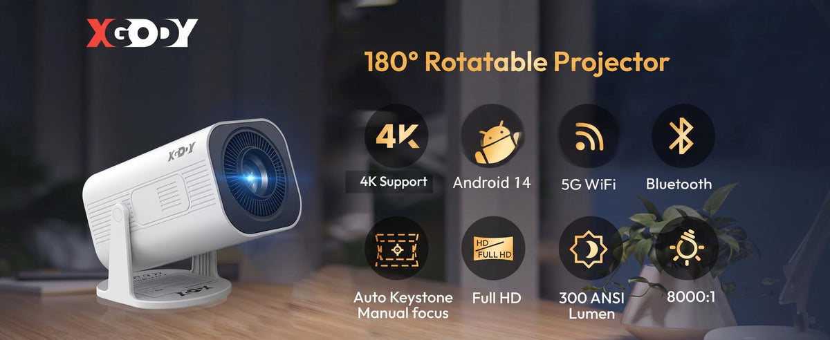 Portable Mini Projector 4K Input WiFi 6 Bluetooth 5.4