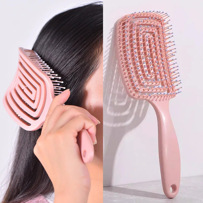 1Pcs Elastic Massage Comb Hollow Out Hair Brush Scalp Massage Combs Hair Styling Detangler Fast Blow Drying Detangling Tool 
