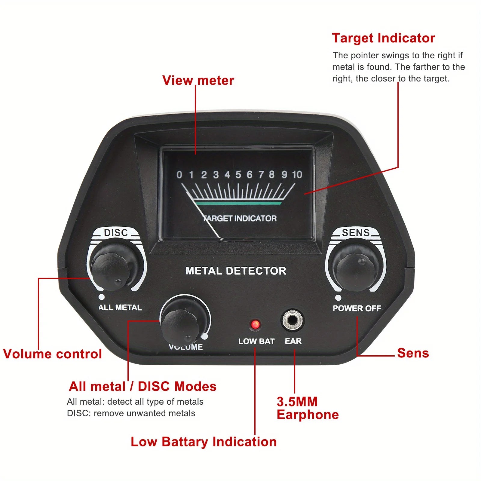 Metal Detector for Adults with Bigger LCD Display, 10–30 cm Depth
