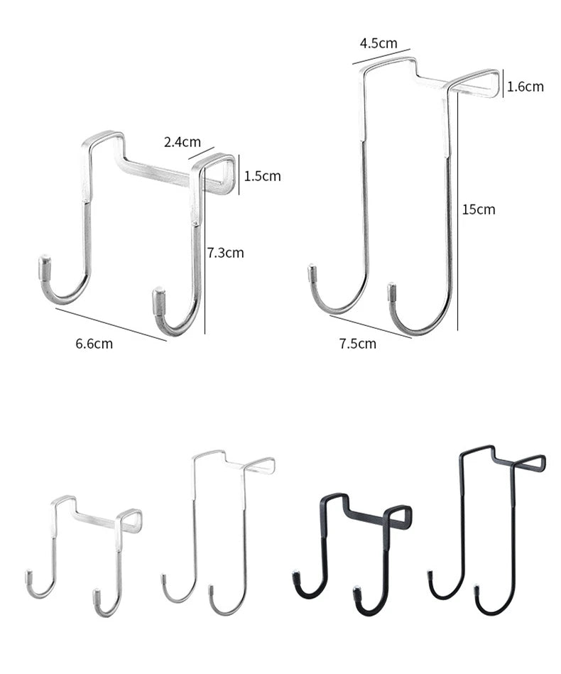 304 Stainless Steel Hook Free Punching Double  S-Shape Hook Kitchen Bathroom Cabinet Door Back Type Coat Towel Storage Hanger 