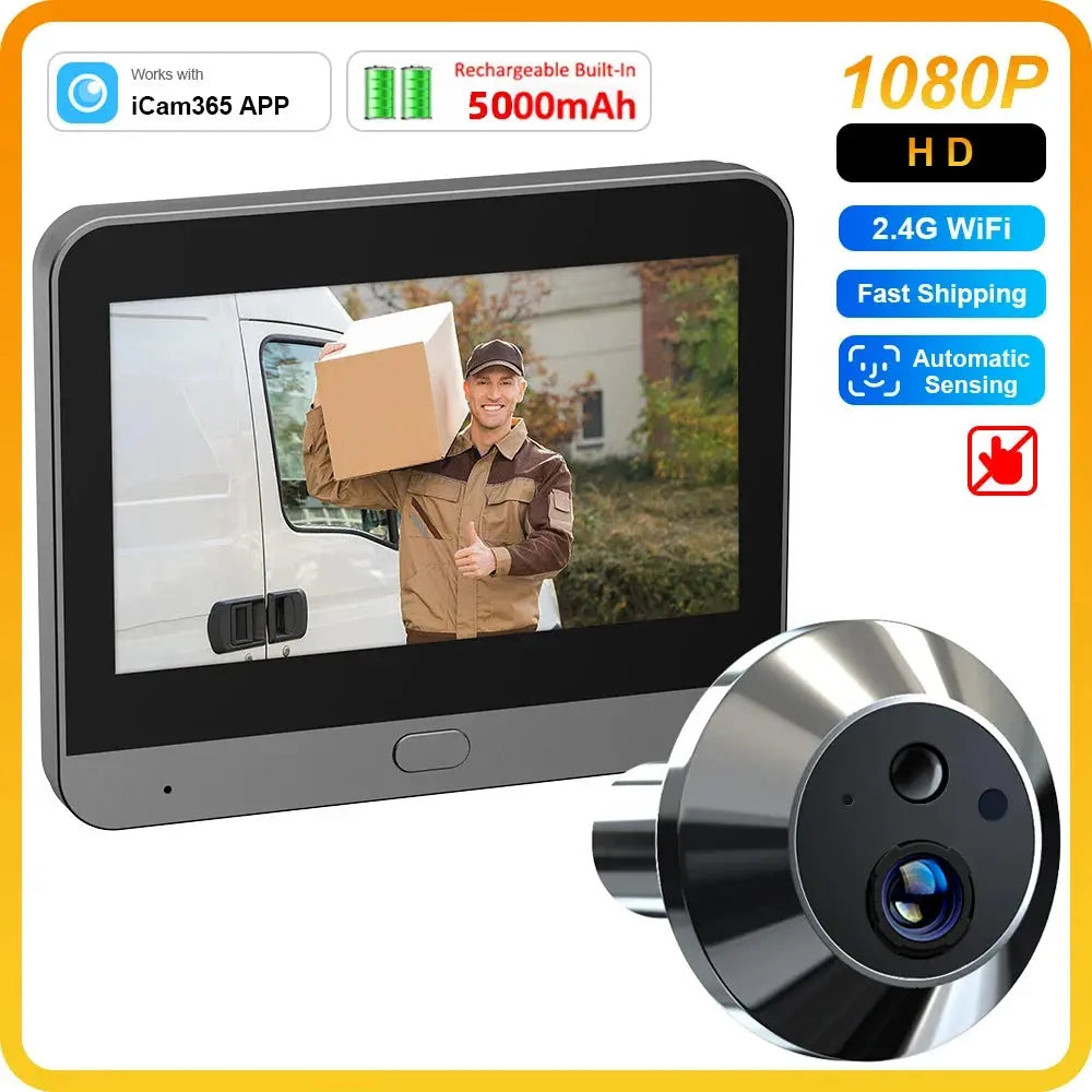 ICam365 APP 1080P 2.4G WiFi Camera Door Peephole Automatic Sensing Door Eye Camera Digital Viewer Wireless Doorbell for Home Spy-shop.com