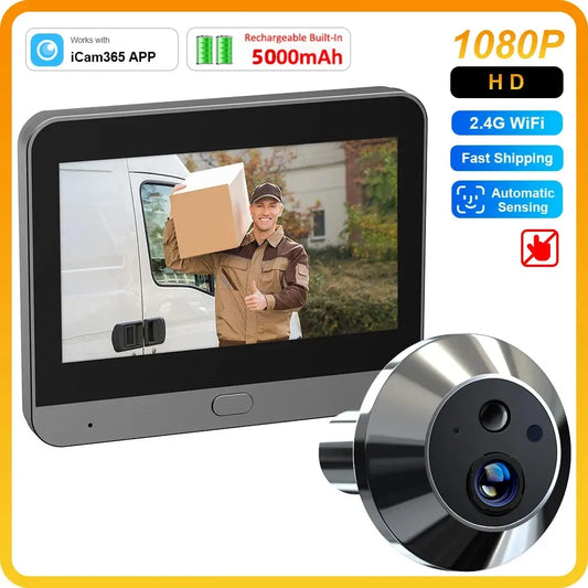 ICam365 APP 1080P 2.4G WiFi Camera Door Peephole Automatic Sensing Door Eye Camera Digital Viewer Wireless Doorbell for Home Spy-shop.com