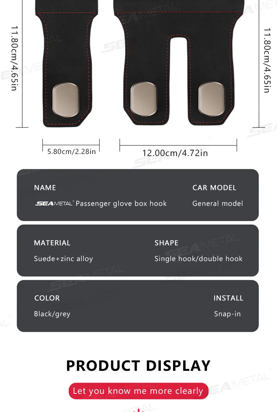 SEAMETAL Car Seat Hook Hanger Co-Pilot Storage Box Hanger Metal Hook for Bag Luxury Suede 15KG Large-Bearing Car Handbag Holder
