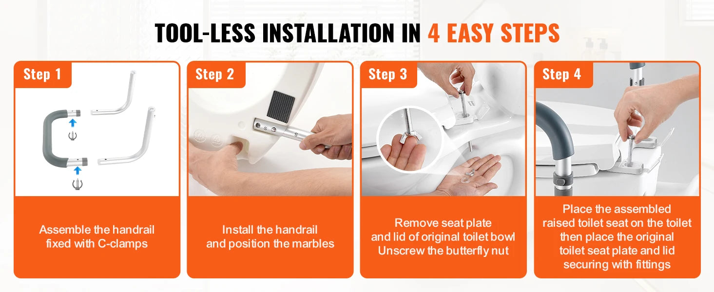 SucceBuy Raised Toilet Seat 3.5" Height Raised 300 lbs Weight Capacity  for  Standard Round Durable  Toilet Aluminum Handrail