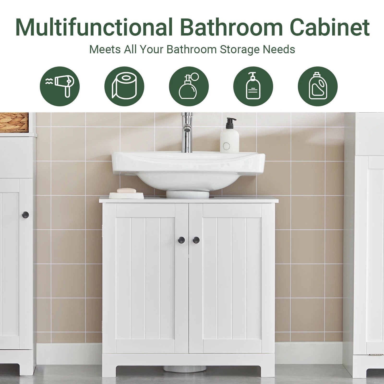 Under Sink Bathroom Cabinet with U-Shape Storage 60x60x30cm