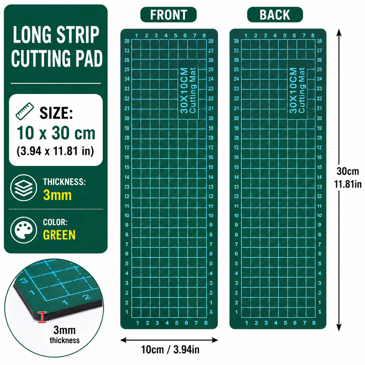 PVC Cutting Mat 10 × 30 cm, Double-Sided and Self-Healing