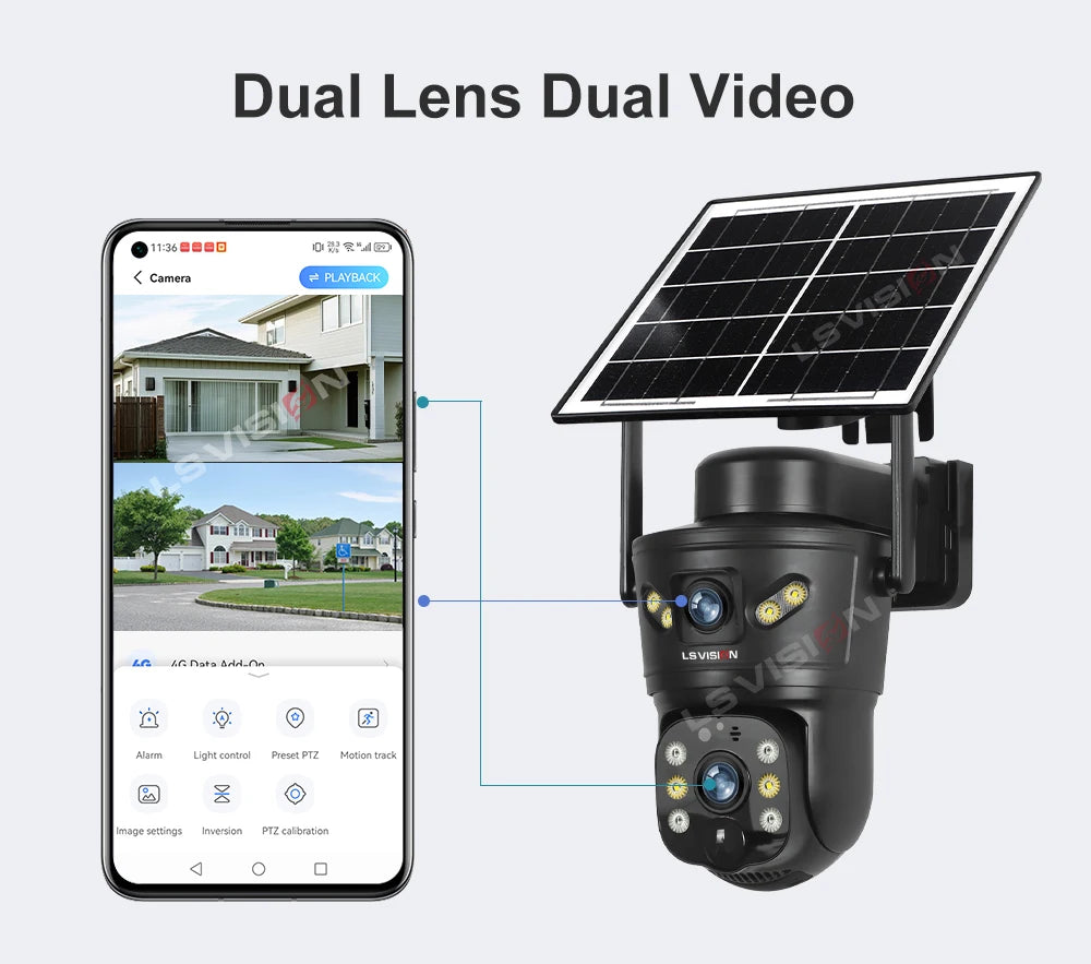 Solar Security Camera 8MP Dual Lens 4G/WiFi PTZ with Night Vision