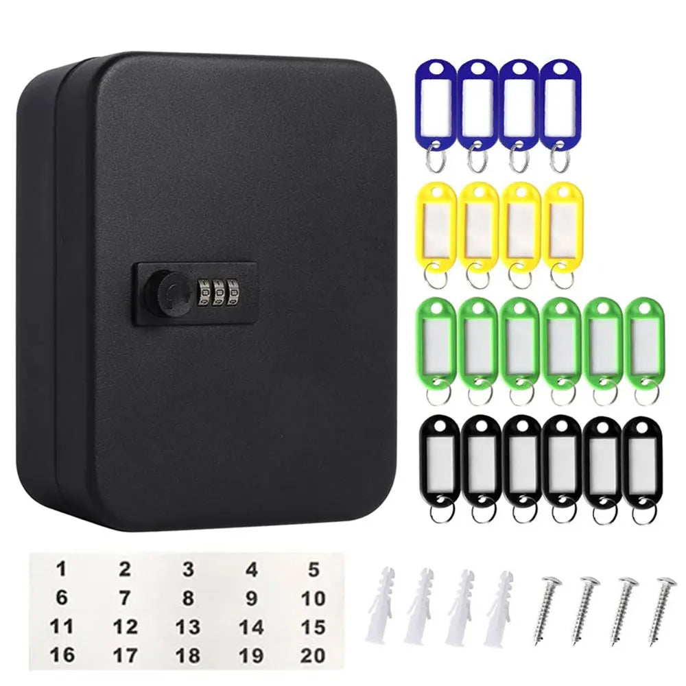 20-Hook Wall Key Cabinet with Combination Lock & Tags