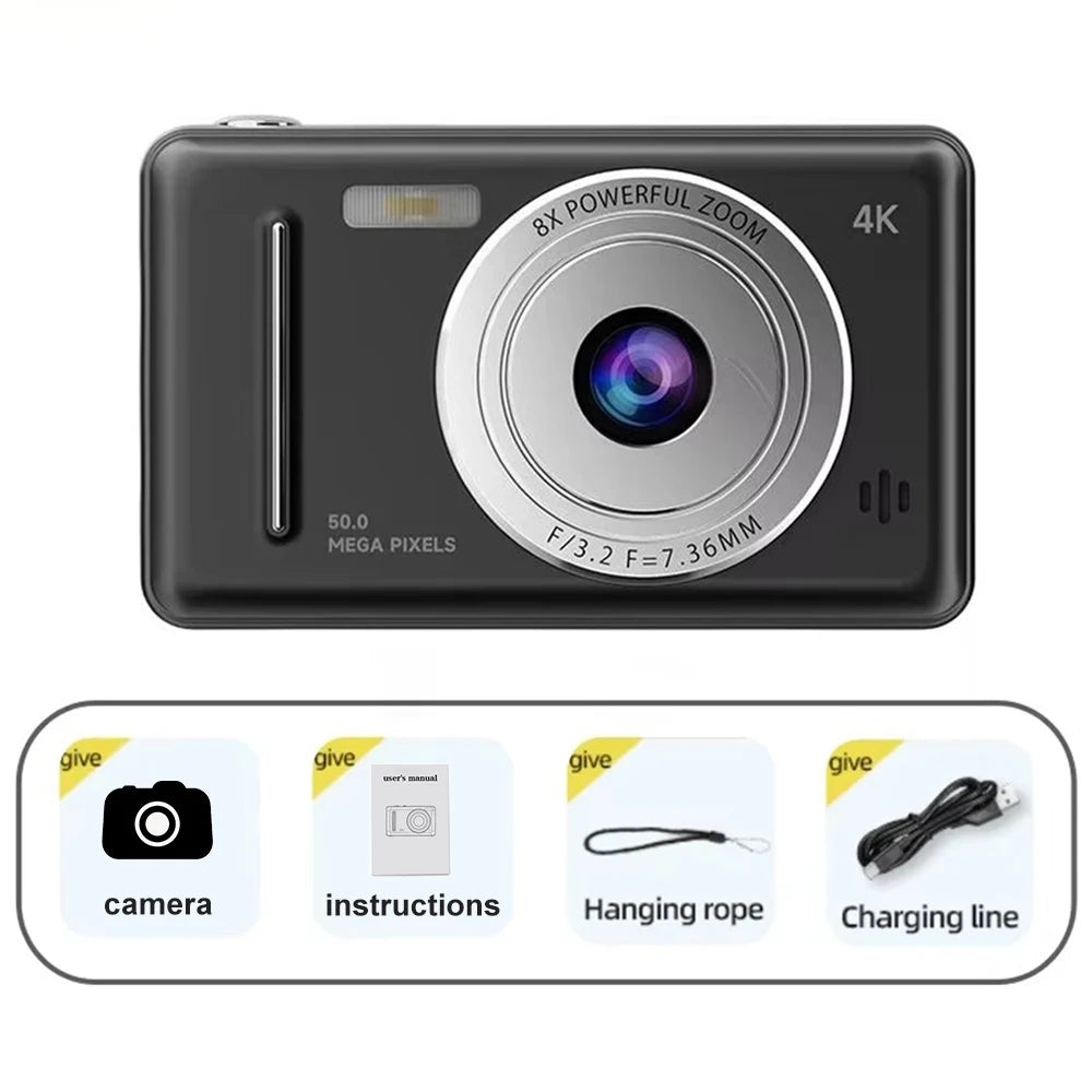 4K Compact Digital Camera with Autofocus and 8x Zoom
