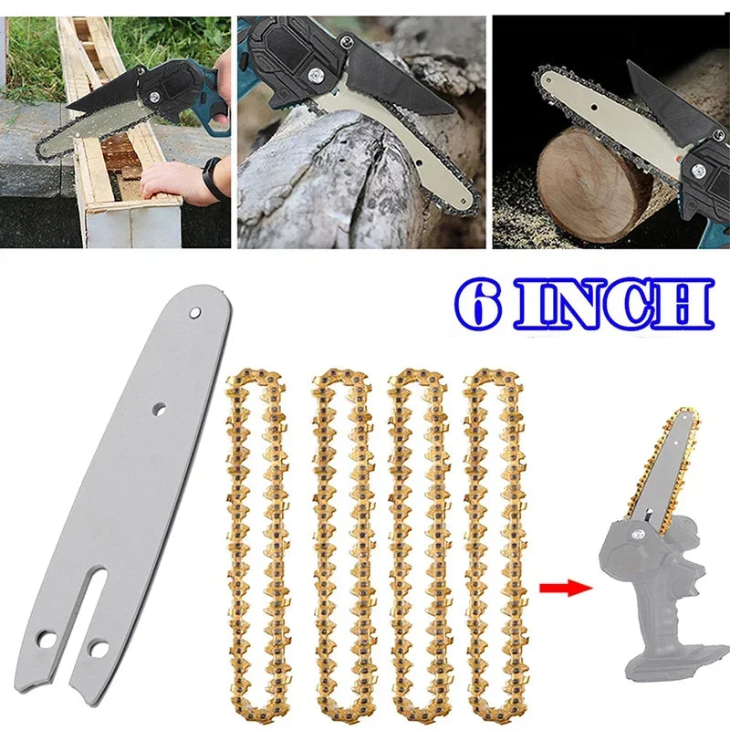 Mini 6 Inch Steel Chainsaw Chain with Guide Bar 1/4" .043" 37 DL Electric Saw Chain Set Accessory Replacement Garden Maintenance