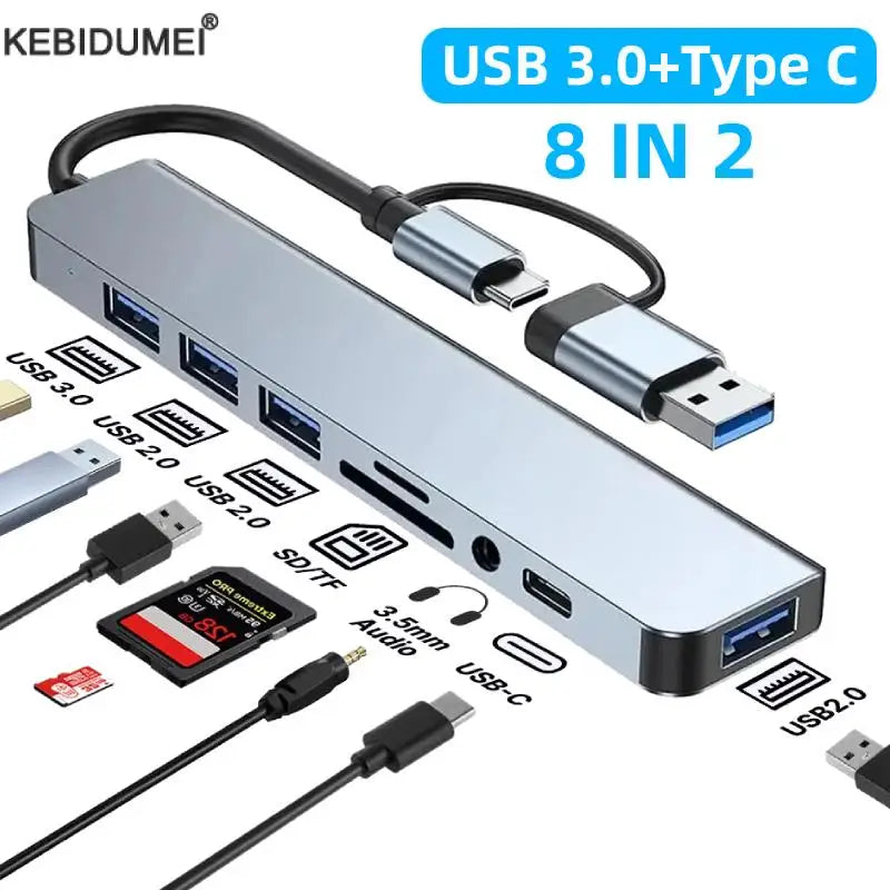 USB Tip C Adaptör Dock İstasyonu Çoklu Bağlantı Noktası Hub'ı