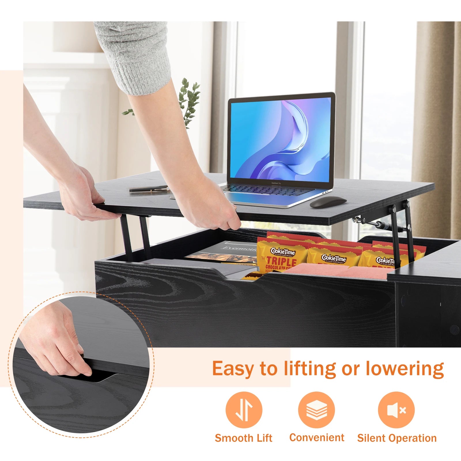 Couchtisch mit Hebefunktion und Ablagefach 39,37" Moderner Holztisch