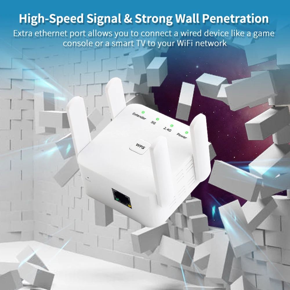 5Ghz WiFi Repeater AC1200 Wi-Fi Booster WiFi Extender Amplifier 2.4G/5GHz Wi-Fi Signal Booster Long Range Network Access Point 