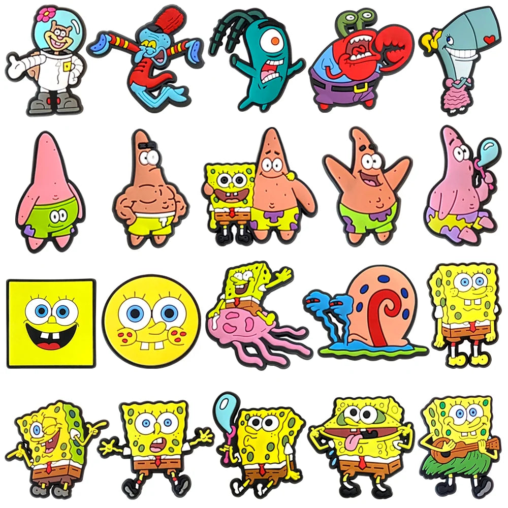 20pcs/set Shoe Charms DIY Spongebob Accessories For PVC Decorations Fit to Bubble Slides Sandals 