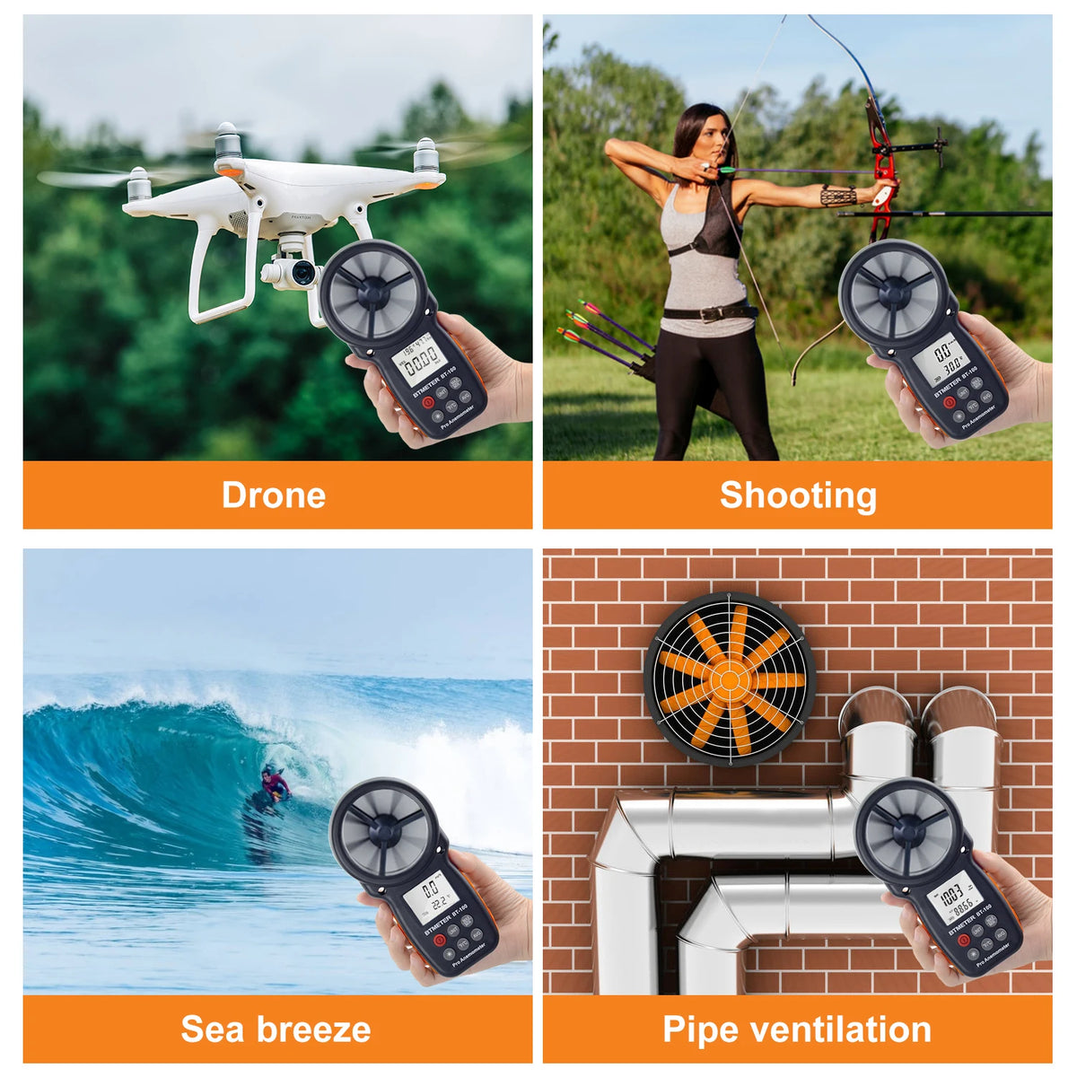 BTMETER Anemometer 0.3-30m/s -10~45℃ 5 Units MAX/MIN/AVG Wind Chill LCD Backlight Auto Off Low Battery Indicator HVAC Tool