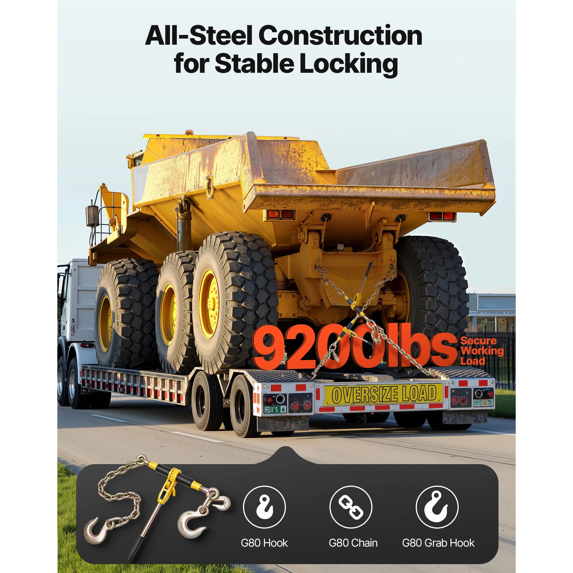 SucceBuy 9200 lbs Ratchet Chain Binder Compatible with 3/8 in -1/2 in Chains Ratchet Load Binder for Truck Tie Down Towing