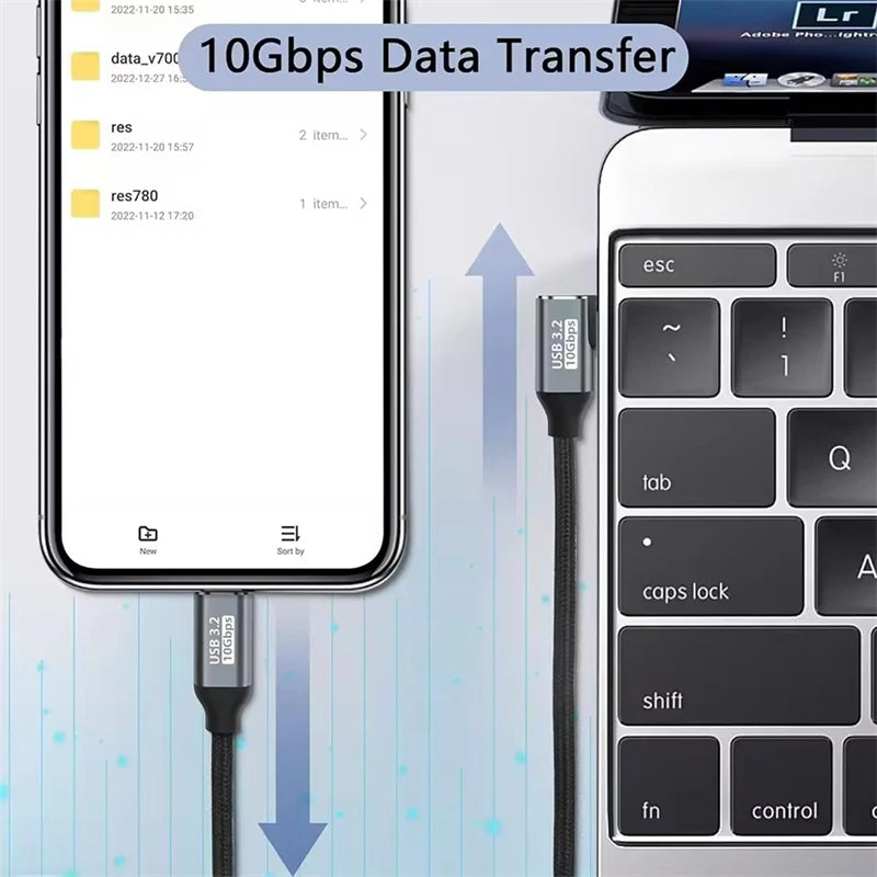 USB-C-forlængerkabel med vinklet stik, 100W og 10Gbps
