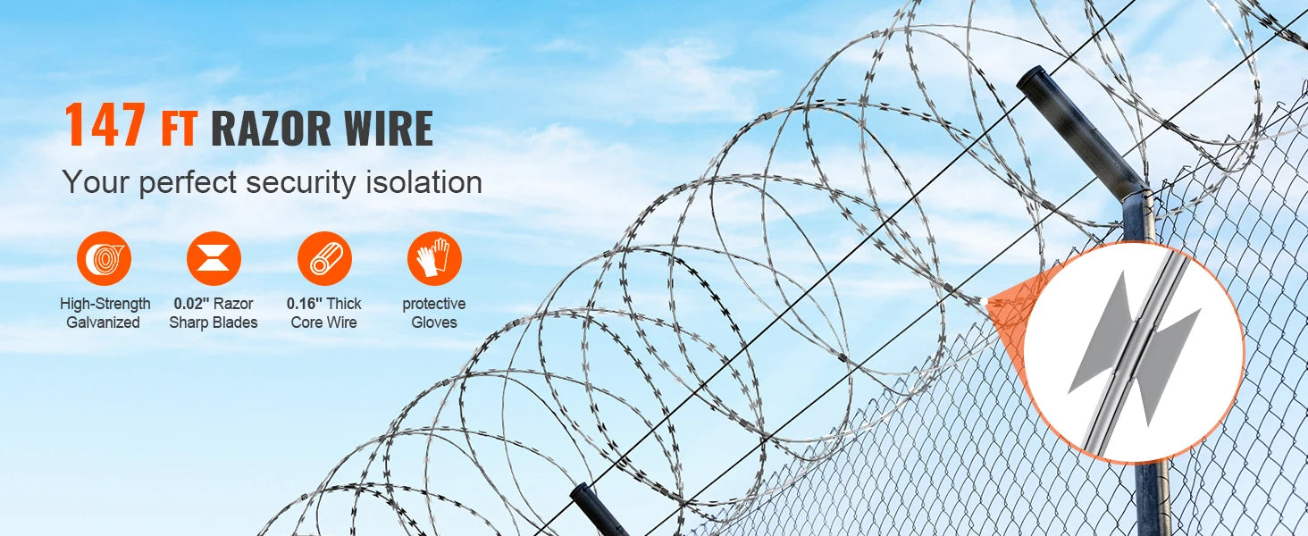 SucceBuy Razor Wires Razor Barbed Wire Razor Wire Fencing Fence Double Spiral Barbed Wire Galvanized Wire Rolls Razor for Garden