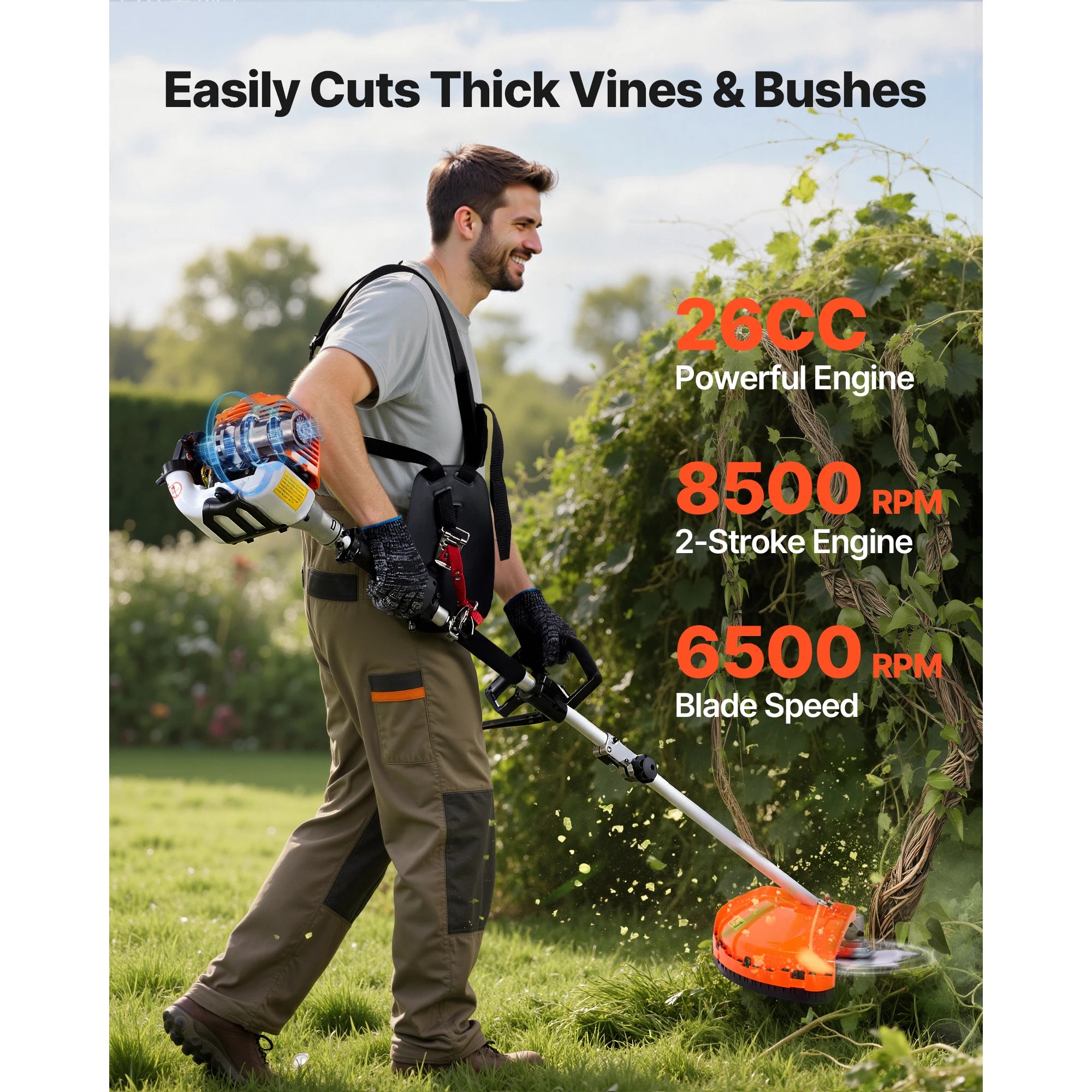 SucceBuy Gas Hedge Trimmer 2 Cycle Gas Power Handheld Hedge Trimmer Weed Eater with Protective Gear Set for Trimming Shrub Bush