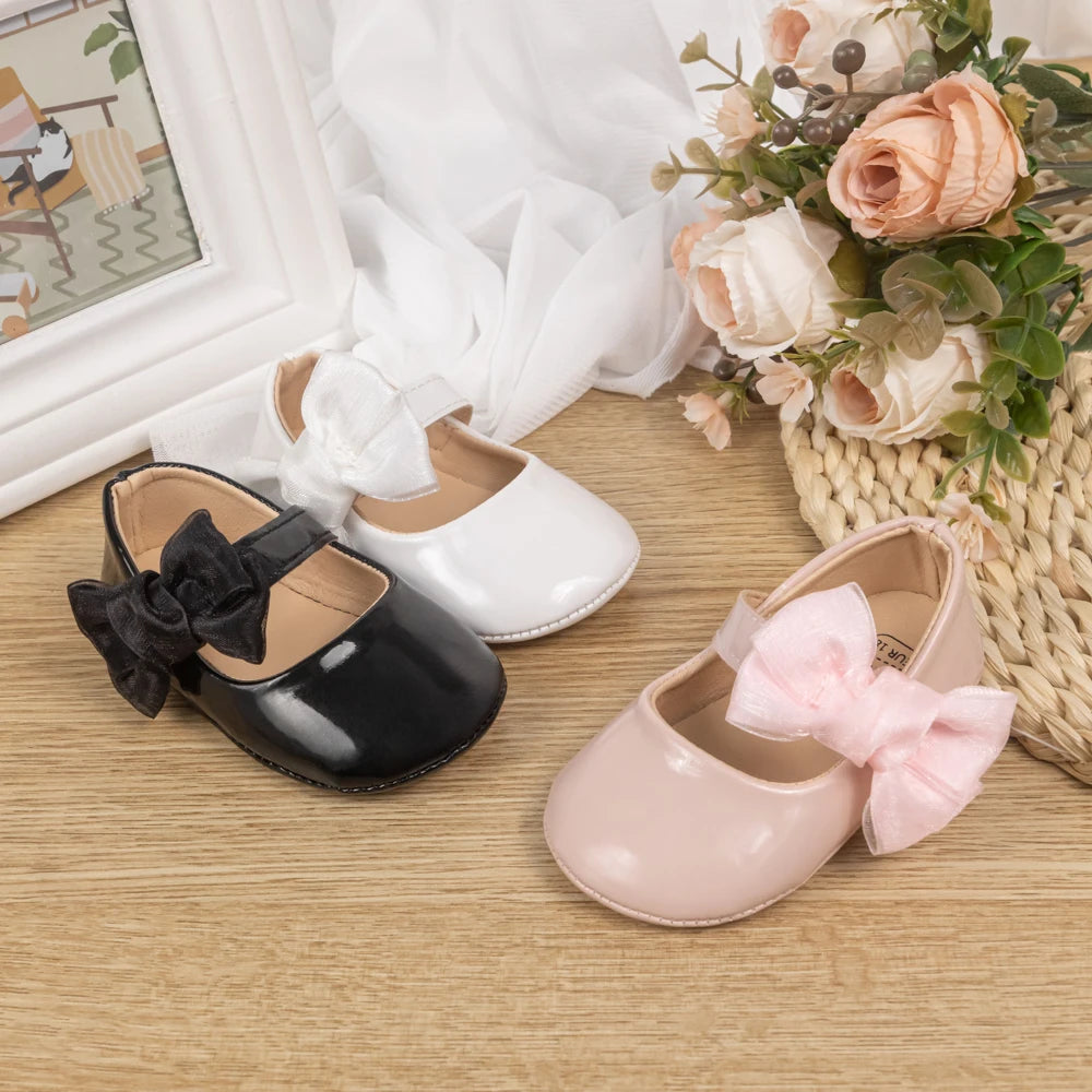 Newborn Baby Non‑Slip PU Walking Shoes with Soft Rubber Bottom