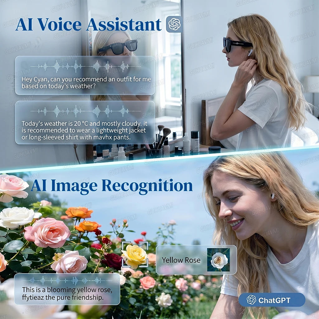 Lunettes intelligentes AI avec caméra, traduction et audio