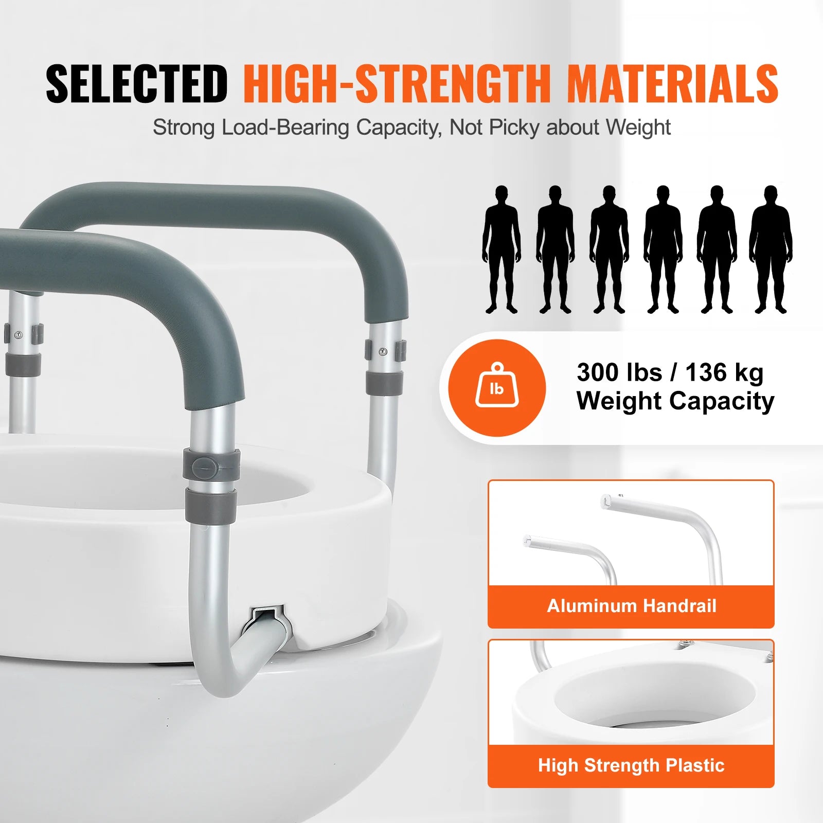 SucceBuy Raised Toilet Seat 3.5" Height Raised 300 lbs Weight Capacity  for  Standard Round Durable  Toilet Aluminum Handrail