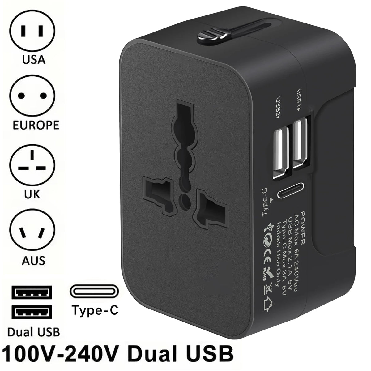 Universeller Reiseadapter mit USB und USB-C