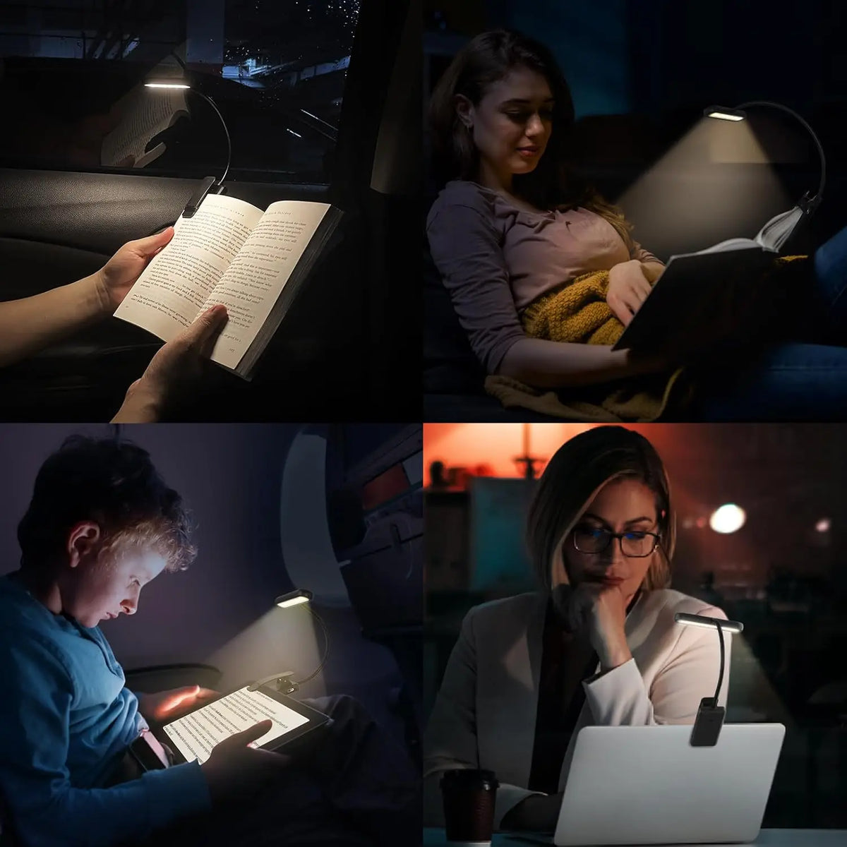 مصباح كتاب LED للقراءة، يريح العين، يثبت بالمشبك، قابل لإعادة الشحن عبر USB، قابل للتعتيم، مصباح قابل للتعديل ومرن للقراءة ليلًا
