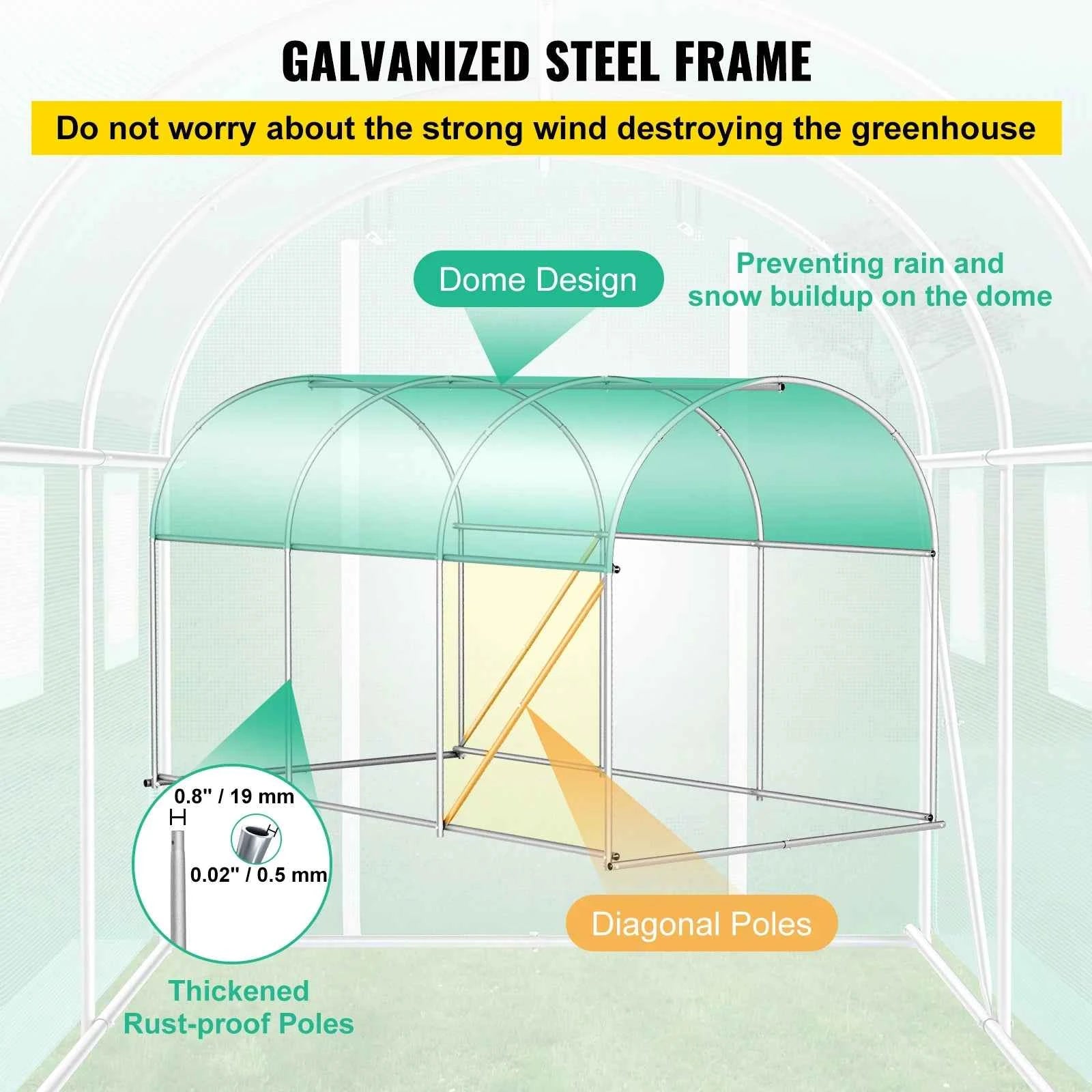 Walk-In Tunnel Greenhouse Galvanized Frame Waterproof Cover