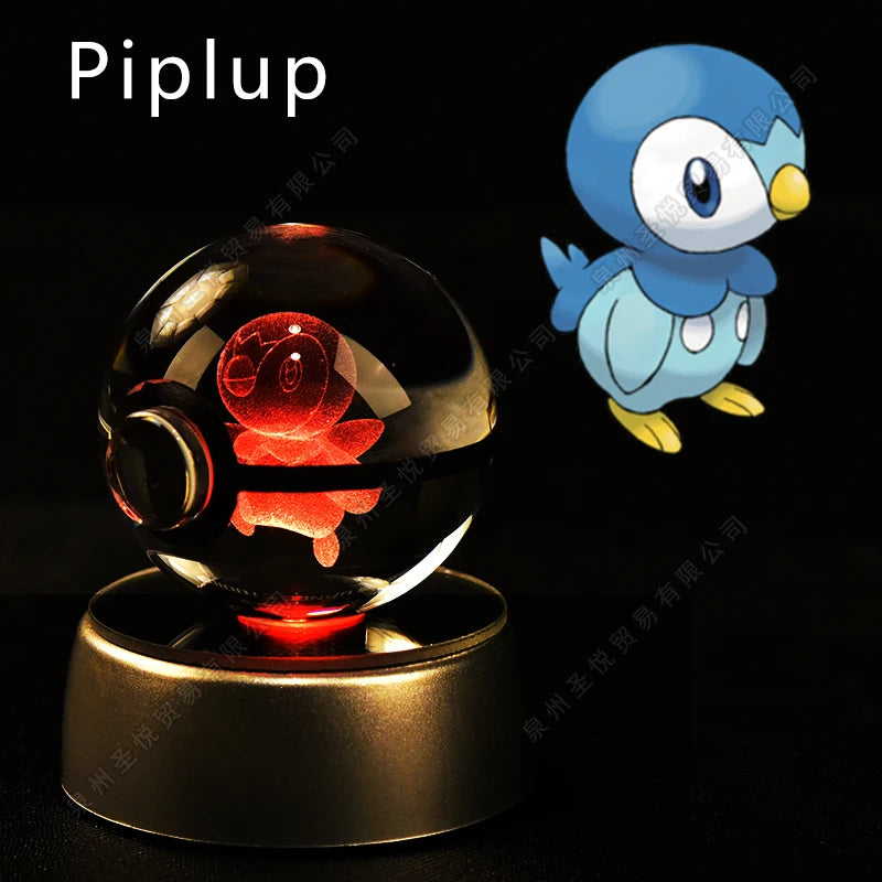 Pokemon Crystal Ball 3D Pikachu Gengar Mewtwo Night Light Lamp Pokeball 3D Glass Pokemon Crystal Ball Statue Kids Birthday Gift 