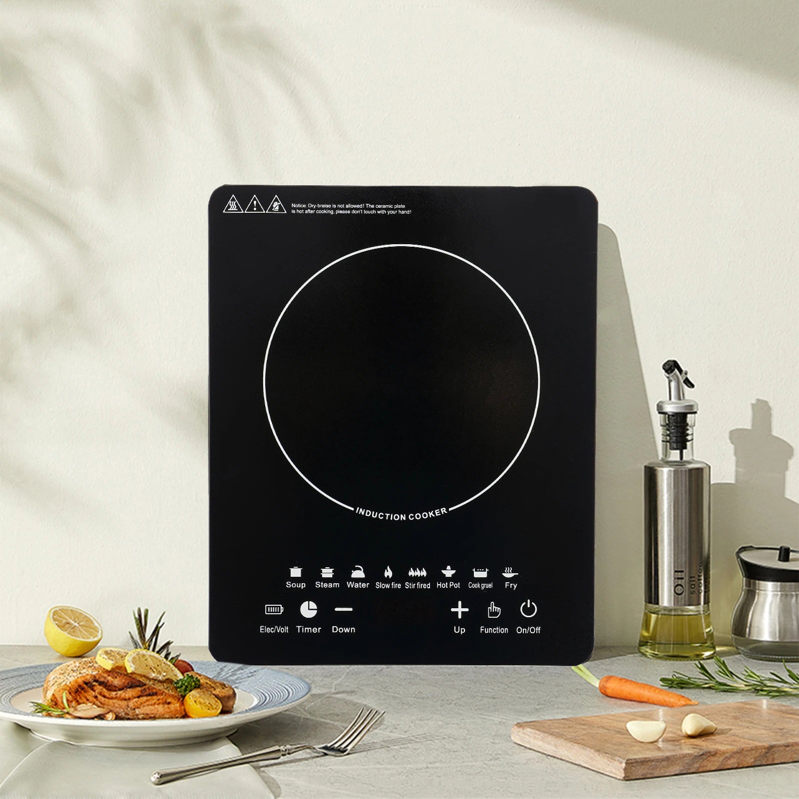 8-Level Induction Cooktop with Timer, 750W Countertop Stove