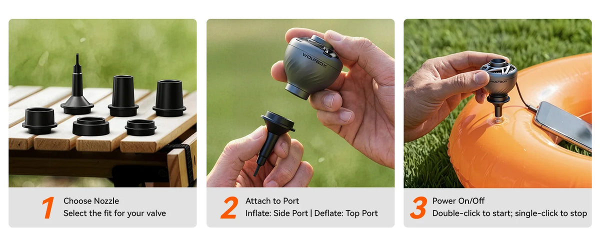 WOLFBOX MFMINI luftpump trådlös kompressor camping uppblåsbar deflate säng mattor flytande livboj bärbar utomhus inflator pump