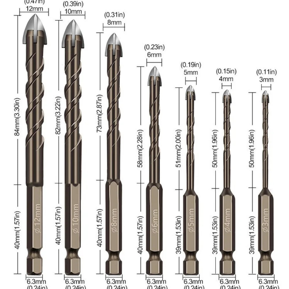 Seven-Piece Carbide Tile and Masonry Drill Bit Set