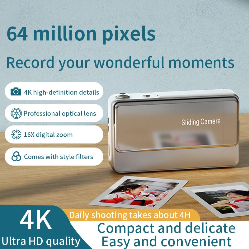 New Sliding Digital Camera CCD Campus 4K High-Definition Camera for Taking Photos and Recording Integrated Student Card Machine