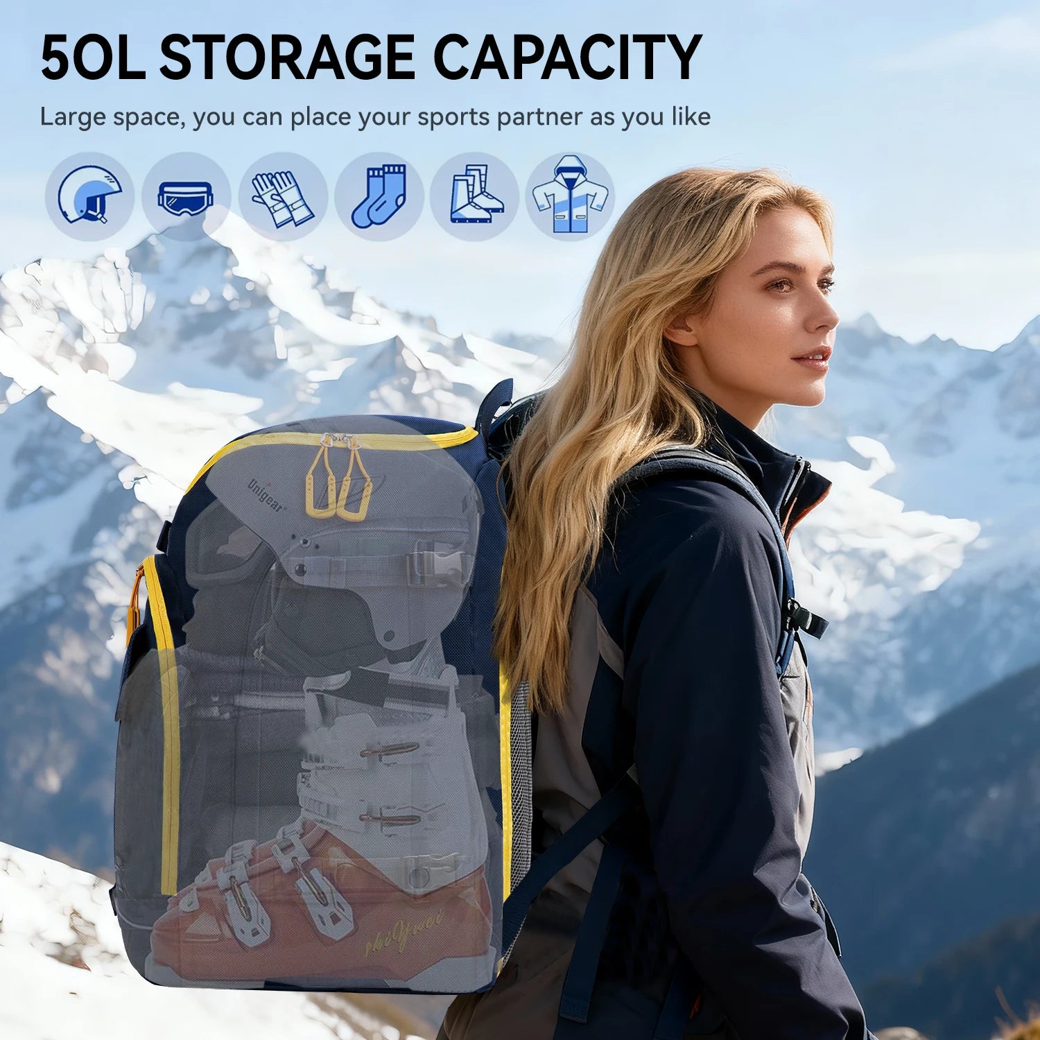 50L Ski Boot Bag Backpack for Ski Gear and Travel