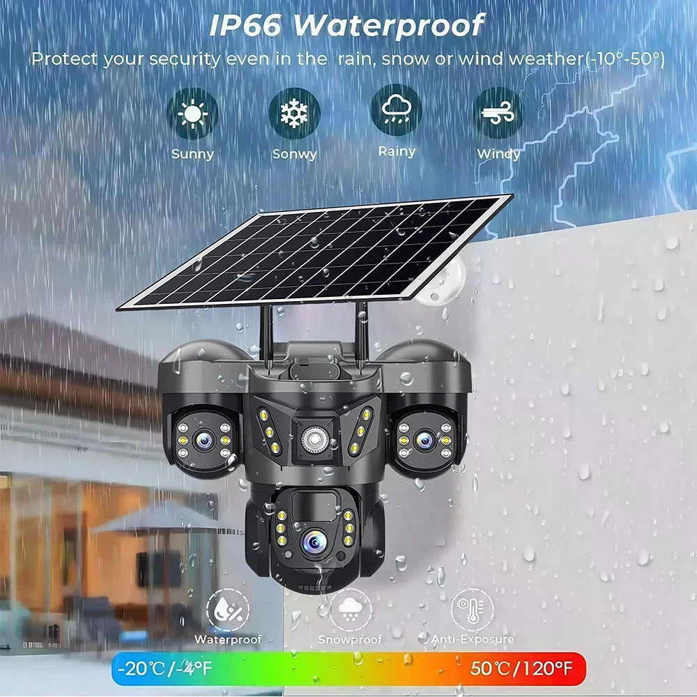 15MP 6K Solar-Powered 4G Triple-Lens Outdoor Security Camera