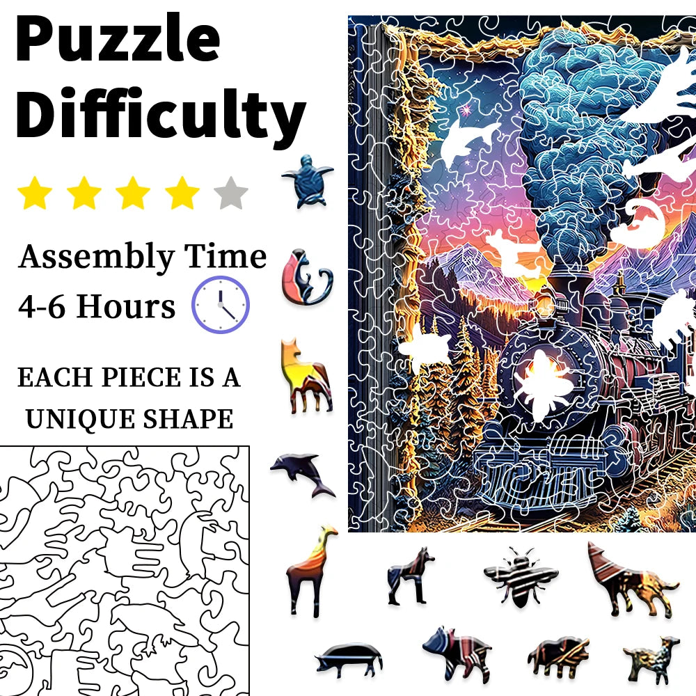 Fából készült vasút mozaik puzzle alakított darabokkal