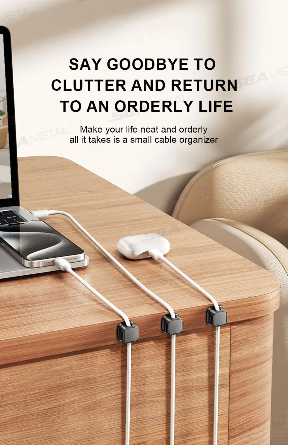 SEAMETAL 10Pcs Charging Cable Holder Self-Adhesive Magnetic Car Wire Organizers Smooth USB Cord Holder Universal for Car/Office