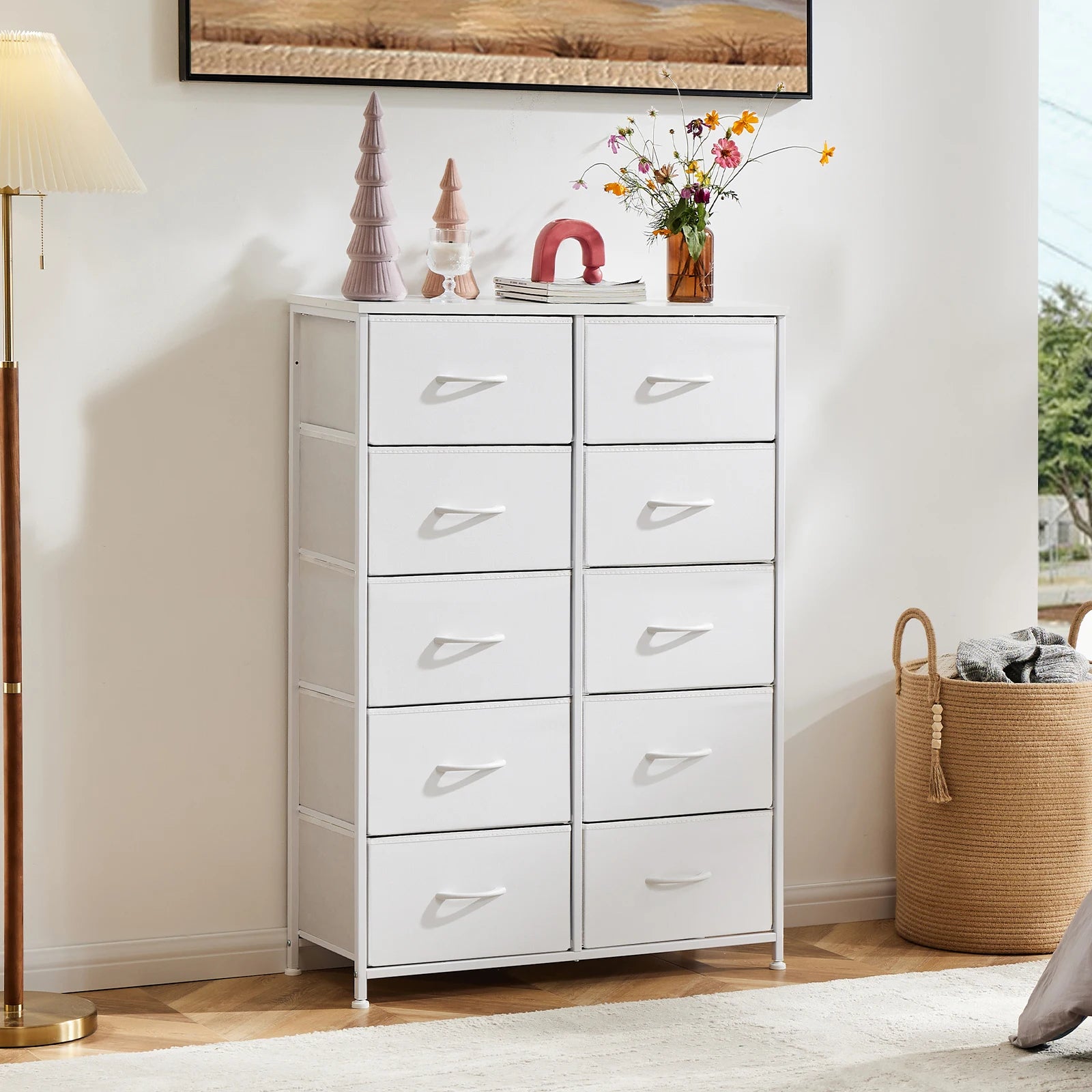 10 Drawer Fabric Dresser Nightstand with Steel Frame Storage