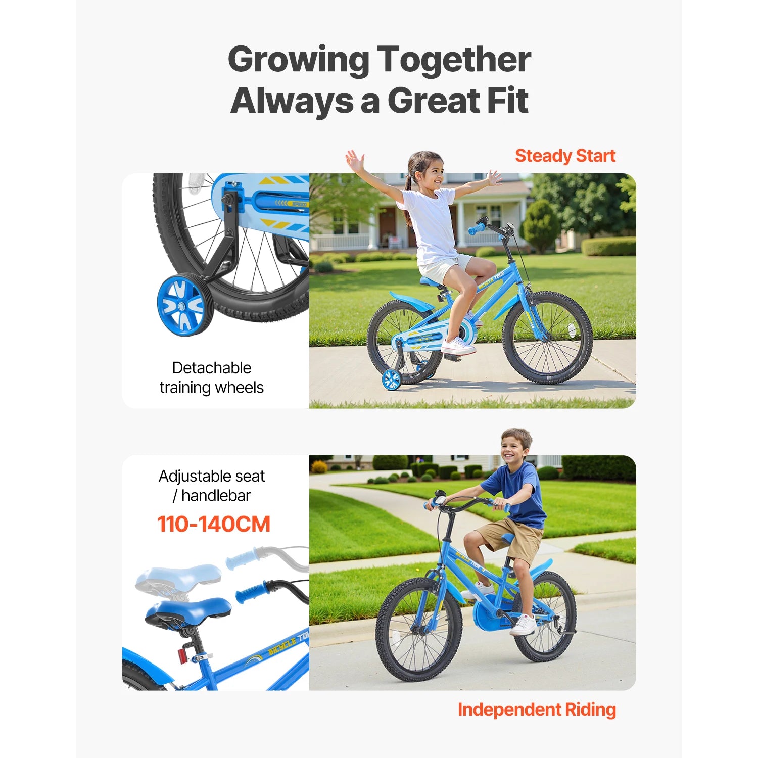 SucceBuy biciclă pentru copii 14/16/18 in, stil BMX, bicicletă pentru copii cu antrenor, bicicletă pentru copii mici, pentru băieți și fete, învățare să pedalare, antrenor de echilibru incluse
