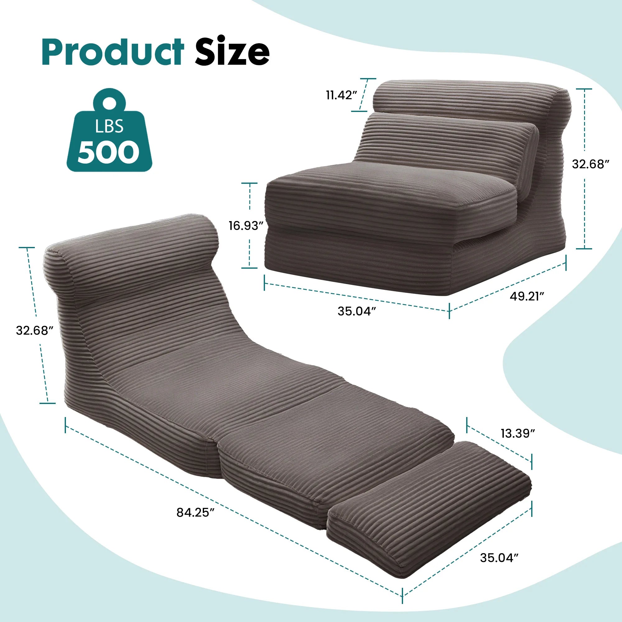 3-in-1 Folding Sofa Bed with Lumbar Support Corduroy Sleeper Chair