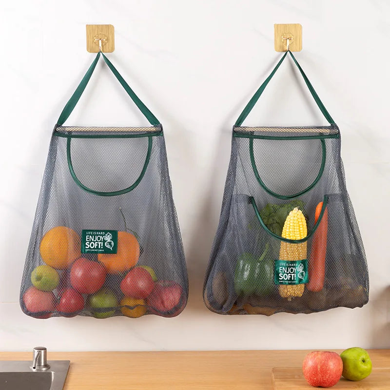 Reusable Storage Bags Kitchen Hanging Mesh Bag Home Fruit And Vegetable Storage Net Bag For Ginger Garlic Potatoes Onions 