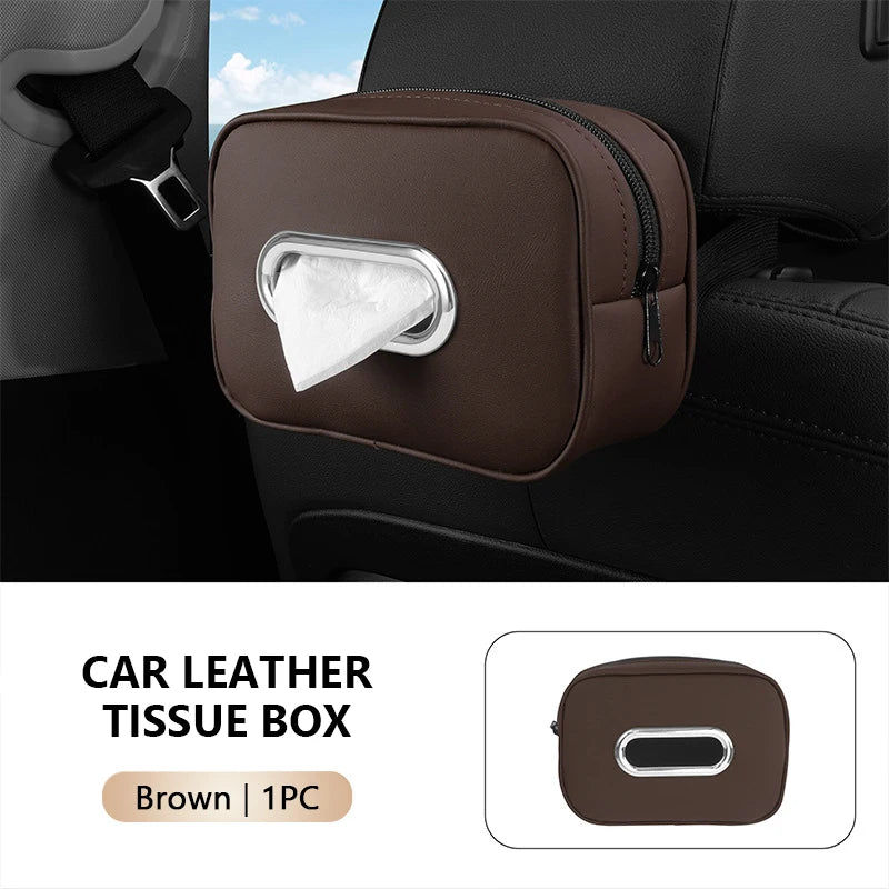 SEAMETAL Car Tissue Holder Back Seat/Arm Rest Zipper Tissue Case Adjutsable Strap Universal Auto Napkin Holder Storage Organizer