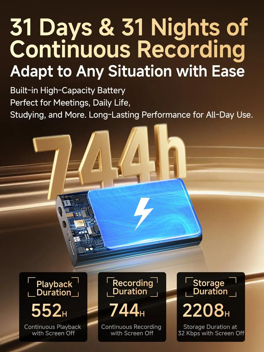 Digital Voice Recorder Magnetic Design 760H Audio One-touch Record Smart Noise Reduction  Auto-Save, for Students & Lawyers