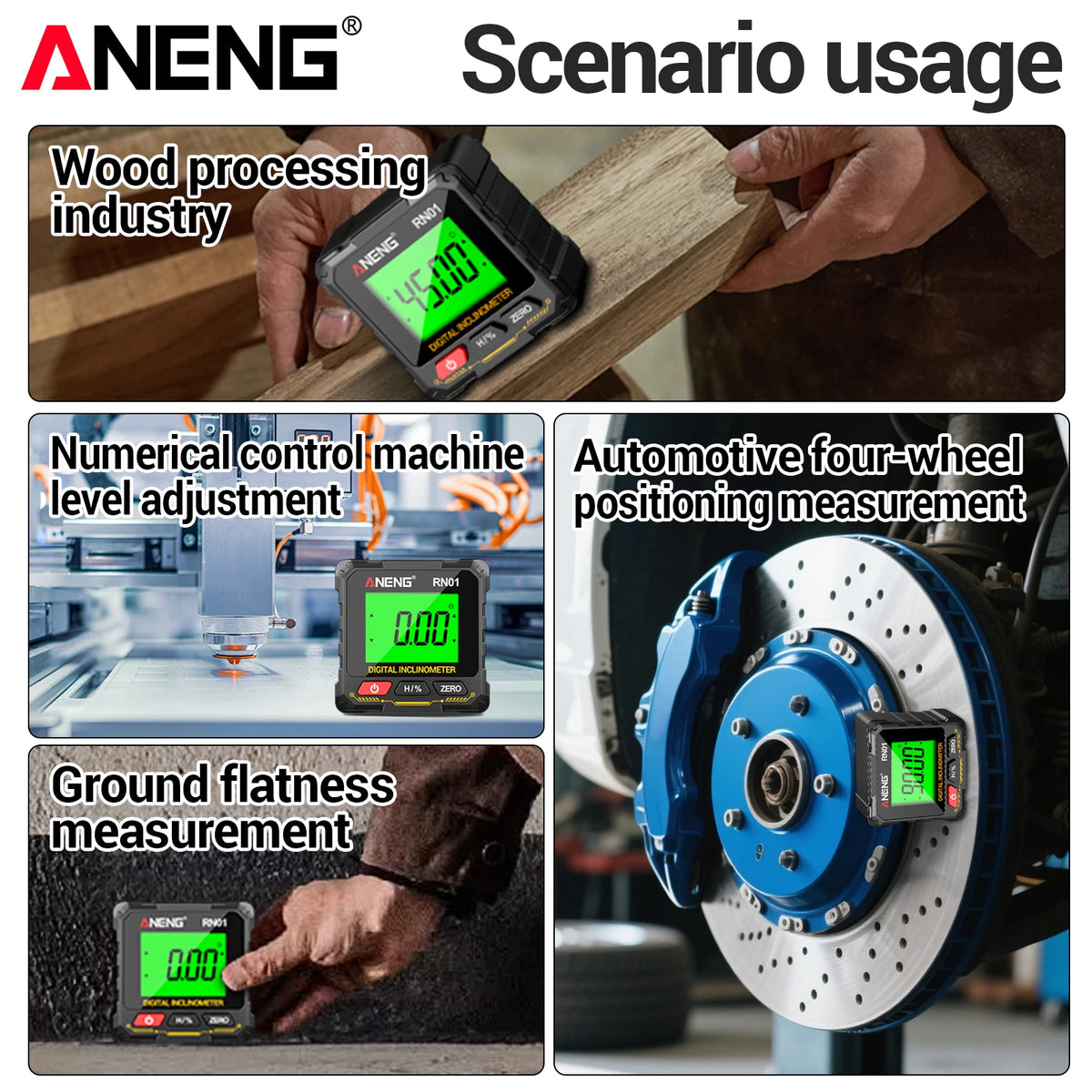 ANENG digitale inclinometer met magneten aan vier zijden