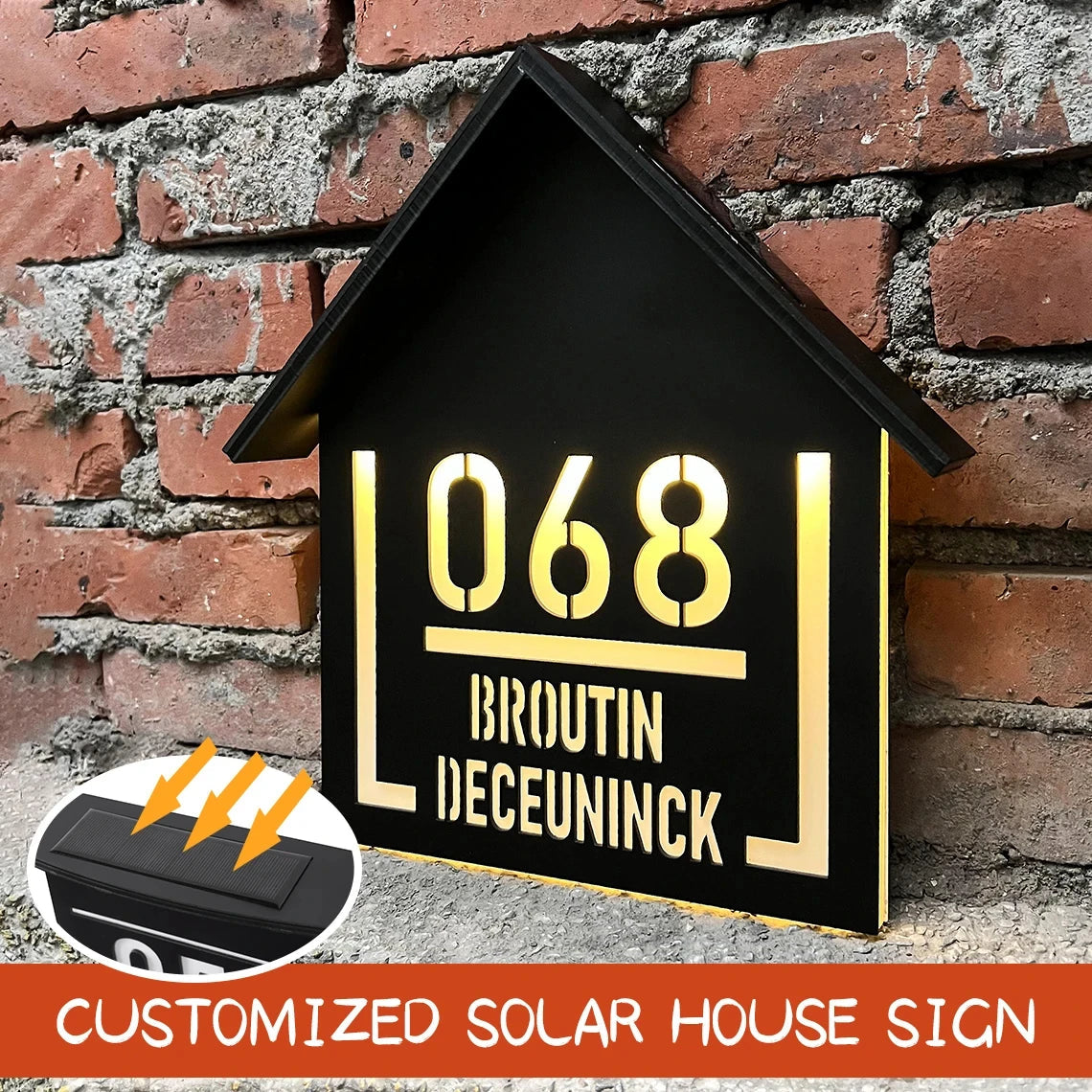Customized Outdoor Solar House Sign LED Illuminated Laser Cut Acrylic House Numbers Personalized Exterior Family Address Sign 