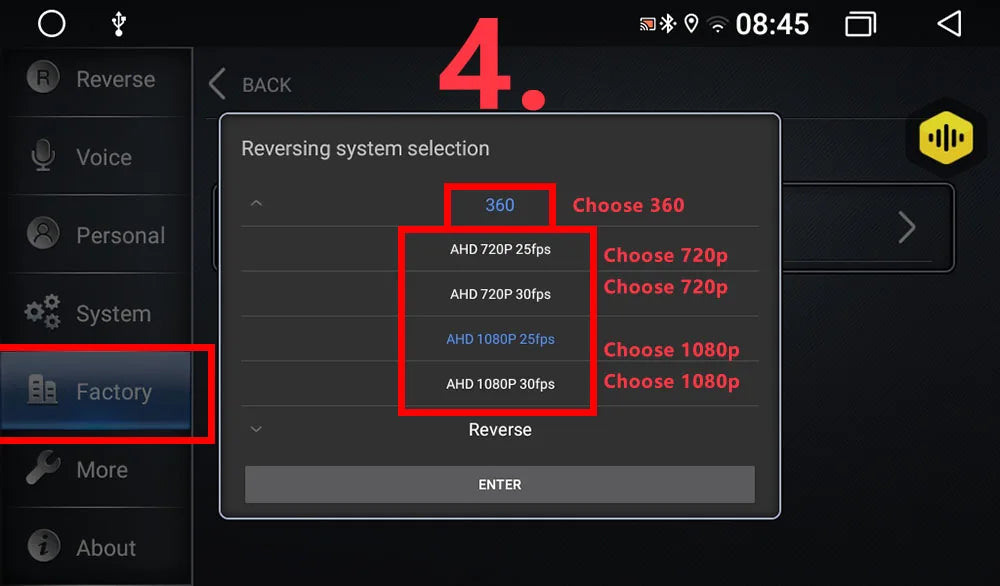 4K AHD 1080P 360 Panoramic Camera Set for Android Radio