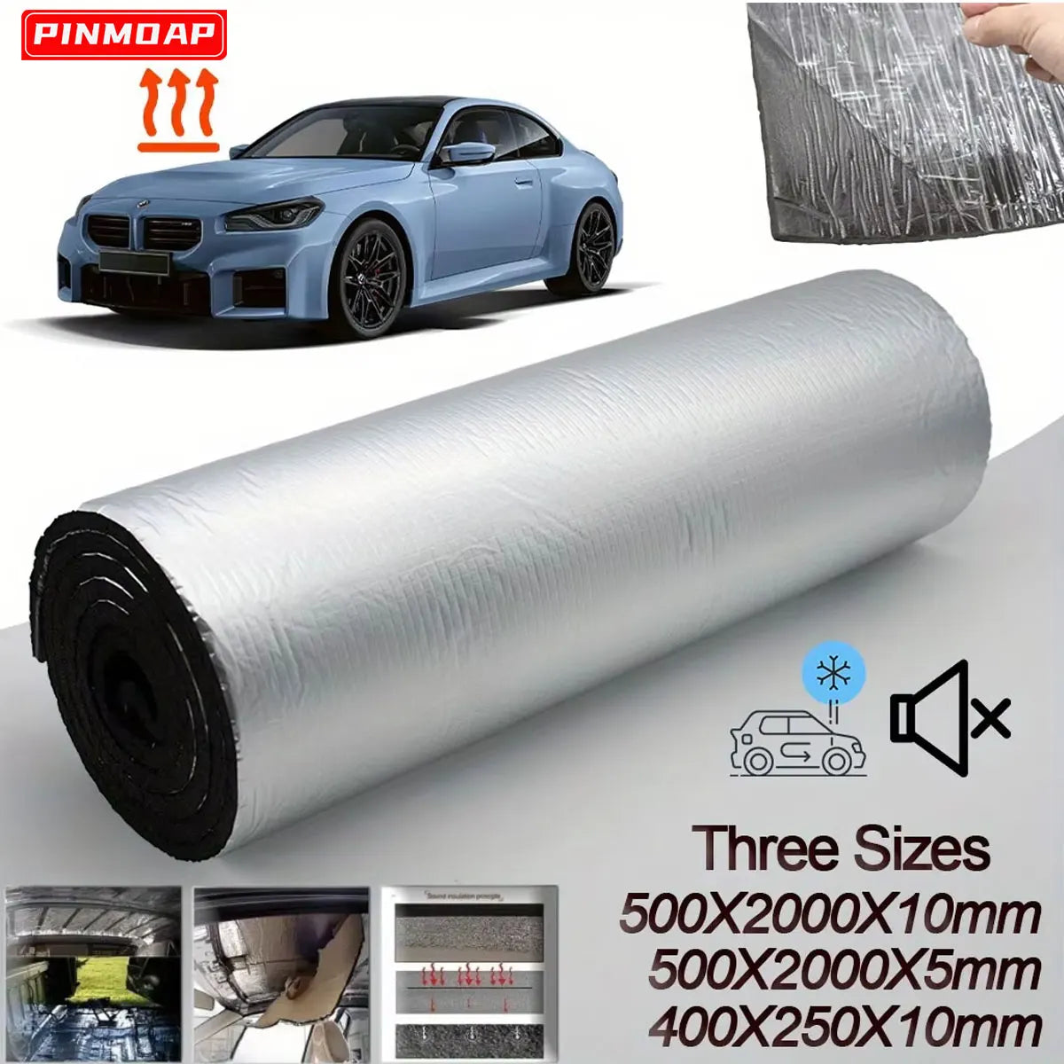 5/10mmCar Thermal Sound Insulation Cotton Roll Self Adhesive Fire Resistant Noise Reduction Mat for Roof Doors Floor Engine Hood