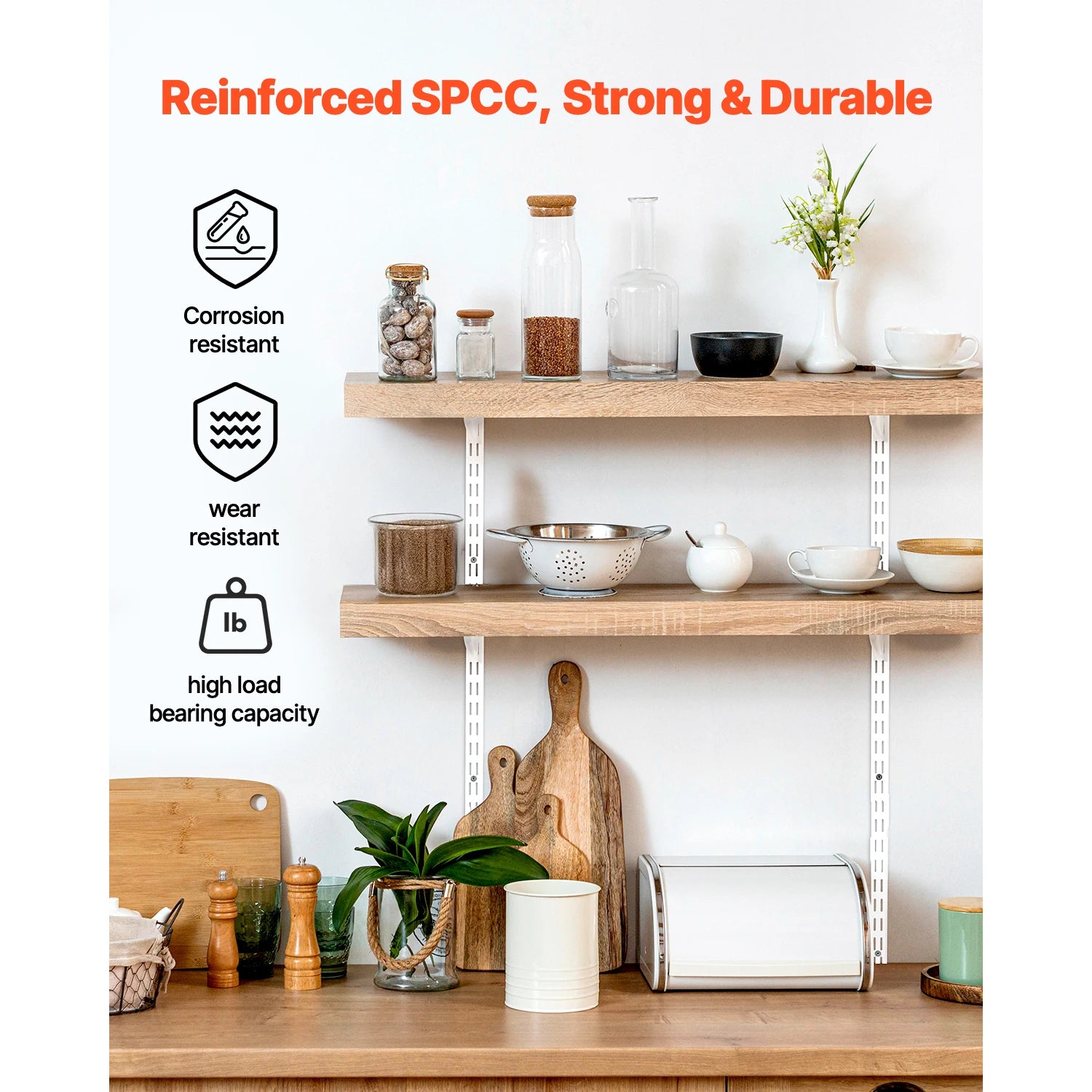 60in Adjustable Wall Shelf Track System – 5pcs Dual Slot Rails
